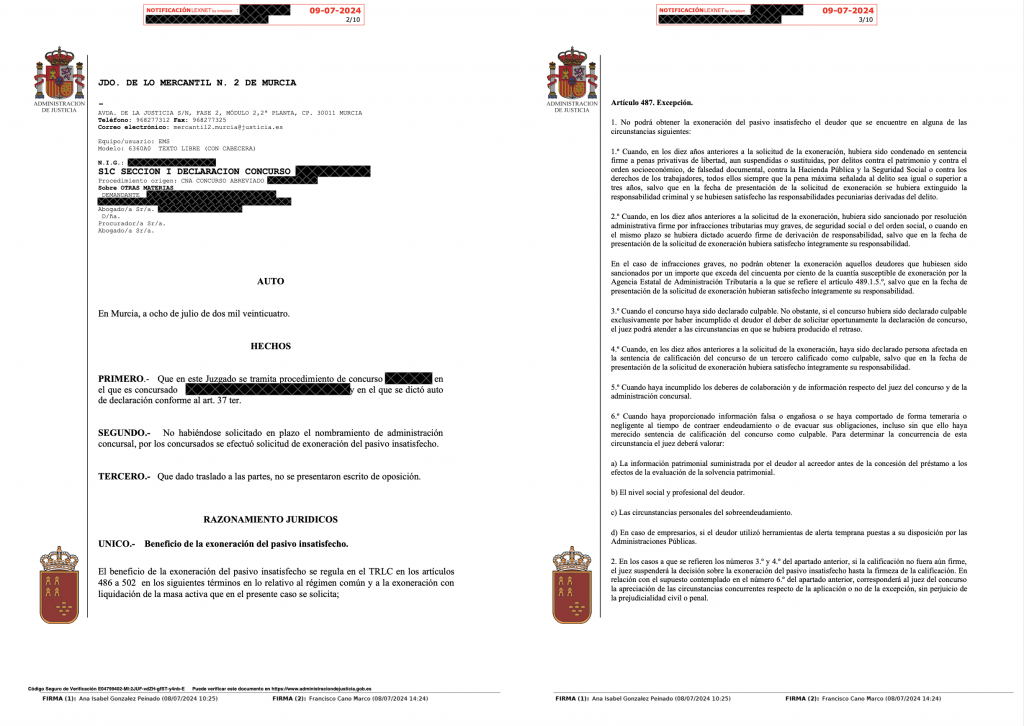 Auto de exoneración J. A.