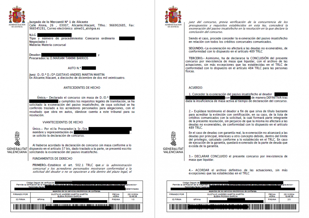 Auto de Exoneración